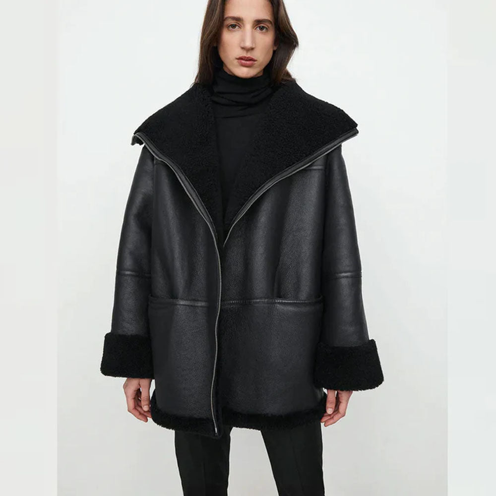 Women's Oversized Full-Grain Shearling Leather Jacket