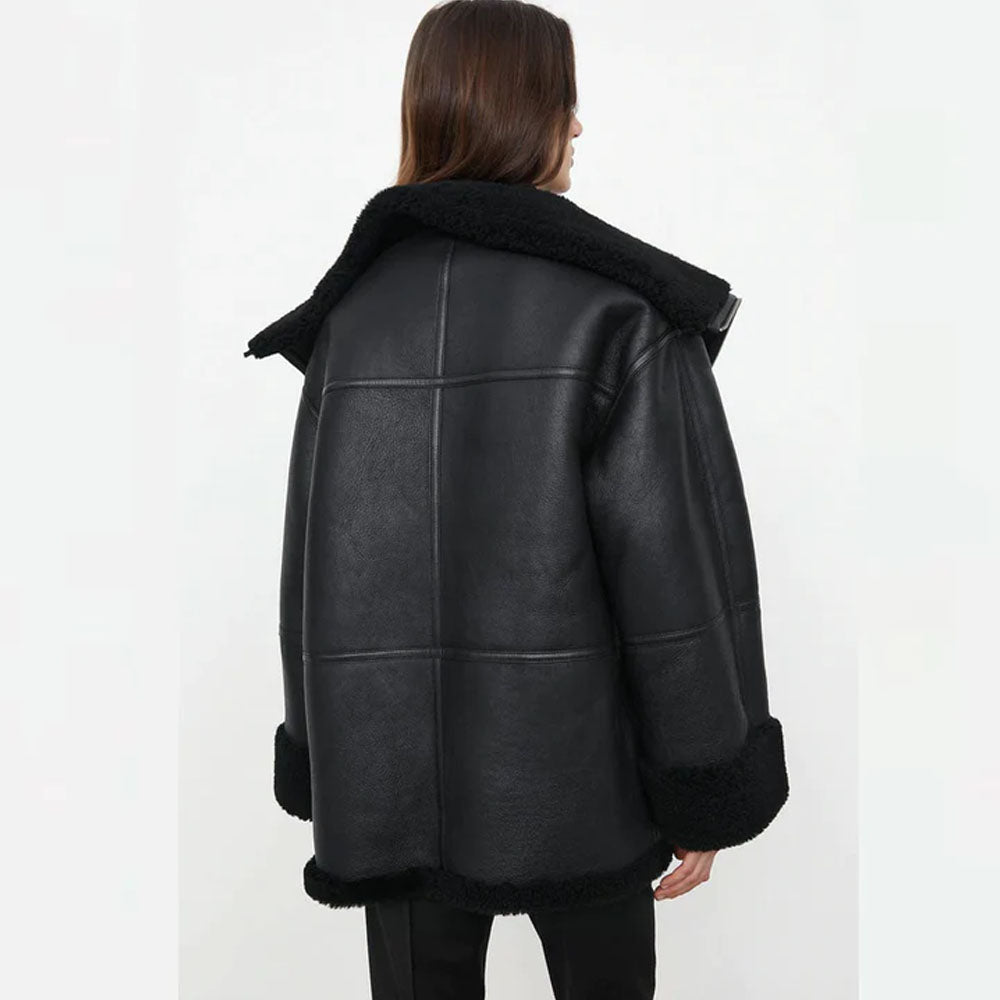 Women's Oversized Full-Grain Shearling Leather Jacket