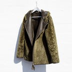 New Women Green Shearling Flight Aviator Oversized Sheepskin Leather Jacket
