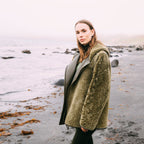 New Women Green Shearling Flight Aviator Oversized Sheepskin Leather Jacket