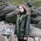 New Women Green Shearling Flight Aviator Oversized Sheepskin Leather Jacket