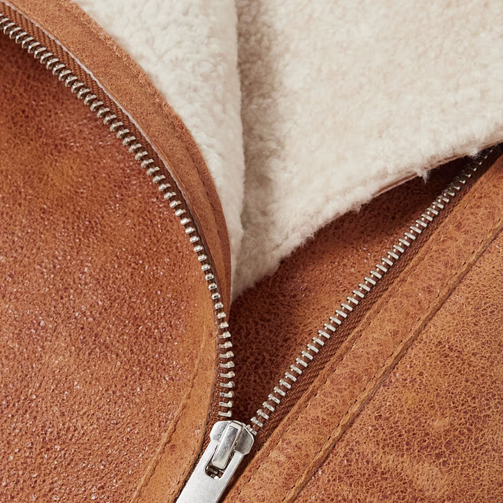 Women Brown Aviator B3 Shearling Fur Collar RAF Sheepskin Leather Jacket