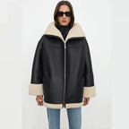 Women Black Aviator Fur Flight B3 Sheepskin RAF Shearling Leather Jacket