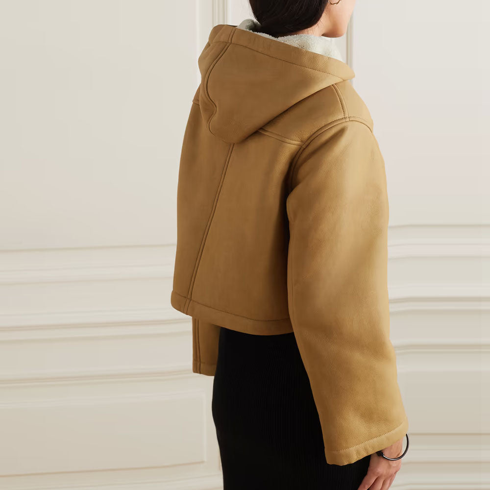 Women Brown Hooded Aviator B3 Shearling RAF Sheepskin Leather Jacket