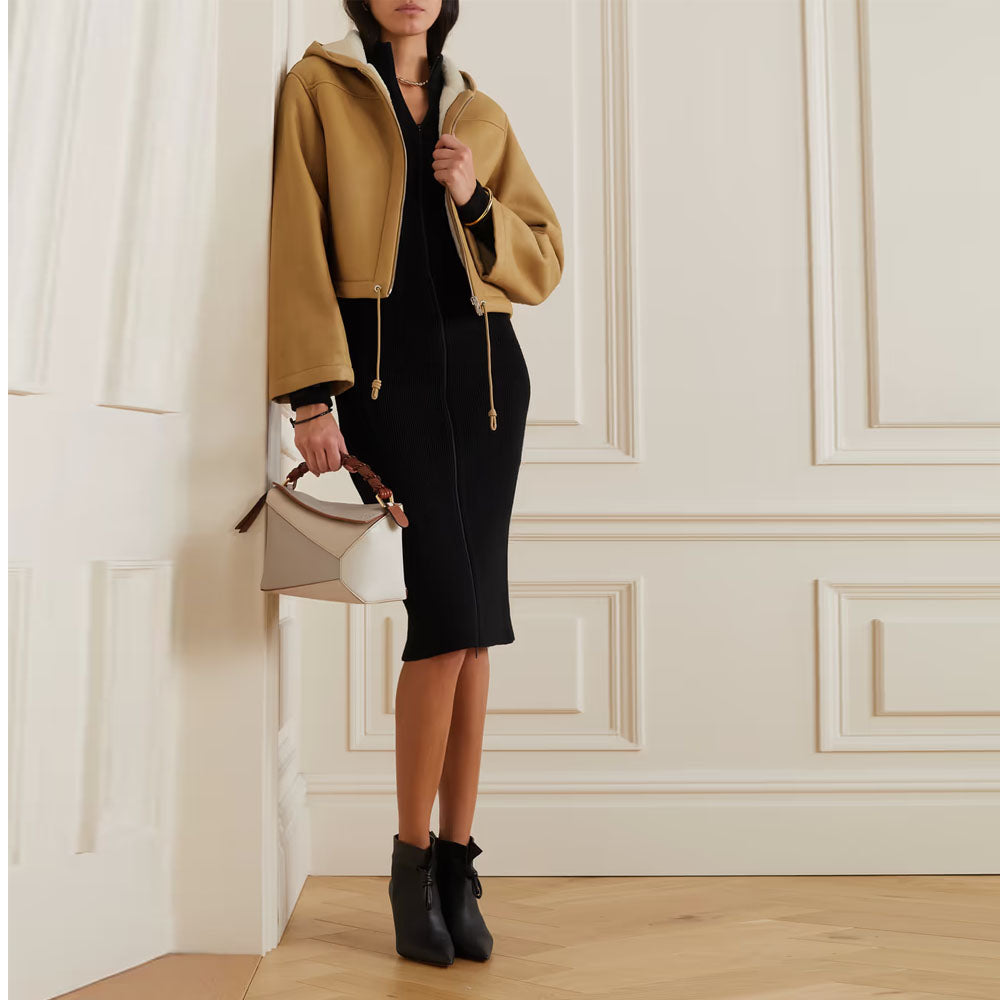 Women Brown Hooded Aviator B3 Shearling RAF Sheepskin Leather Jacket