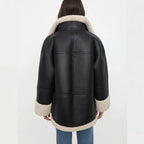 Women Black Aviator Fur Flight B3 Sheepskin RAF Shearling Leather Jacket