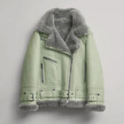 Green Women B3 Aviator Fur collar Sheepskin Styled Shearling Leather Jacket