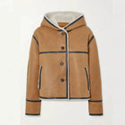 Women Brown Hooded Sheepskin B3 Flight Fur Shearling Leather Jacket