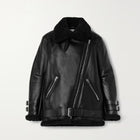 Women Black Aviator Fur Belted Sheepskin Flight Shearling Leather Jacket