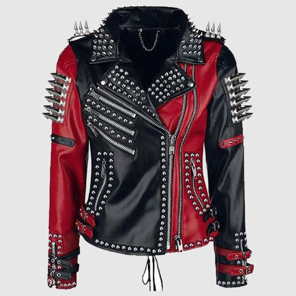 Ladies New Motorbike Heavy Metal Spike Studs Leather Steampunk Biker Jacket