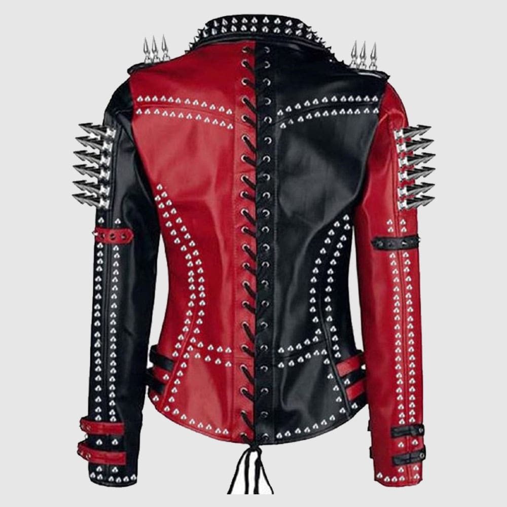Ladies New Motorbike Heavy Metal Spike Studs Leather Steampunk Biker Jacket