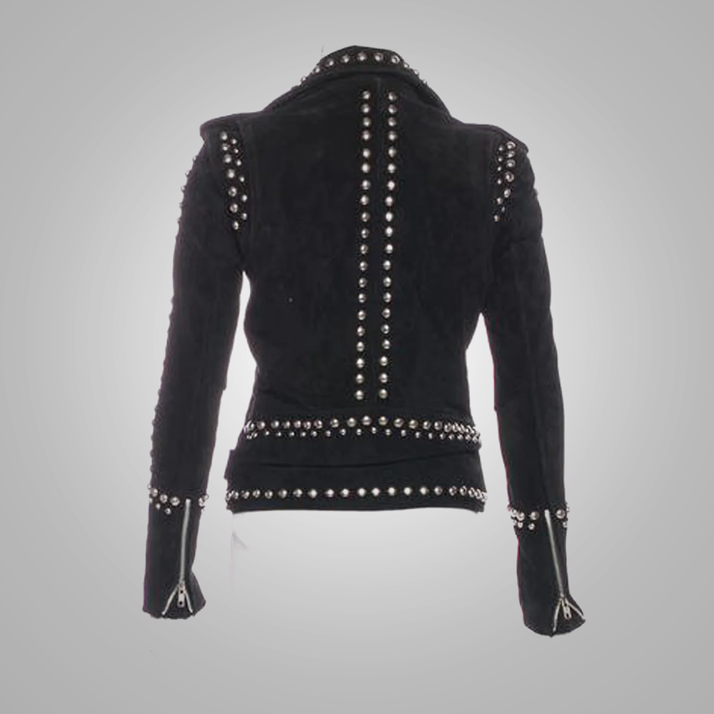 Women Black Leather Motorcycle Spiked Studded Leather Jacket