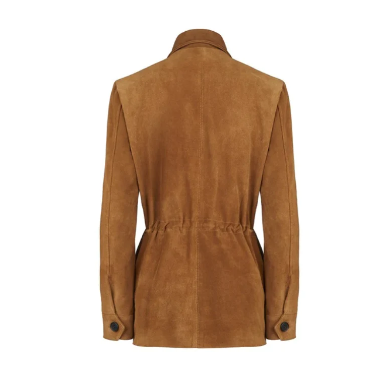 Brown Women’s Suede Sheepskin Leather Button Coat