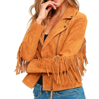 Women's Brown Western Genuine Cowboy Suede Leather Fringed Jacket