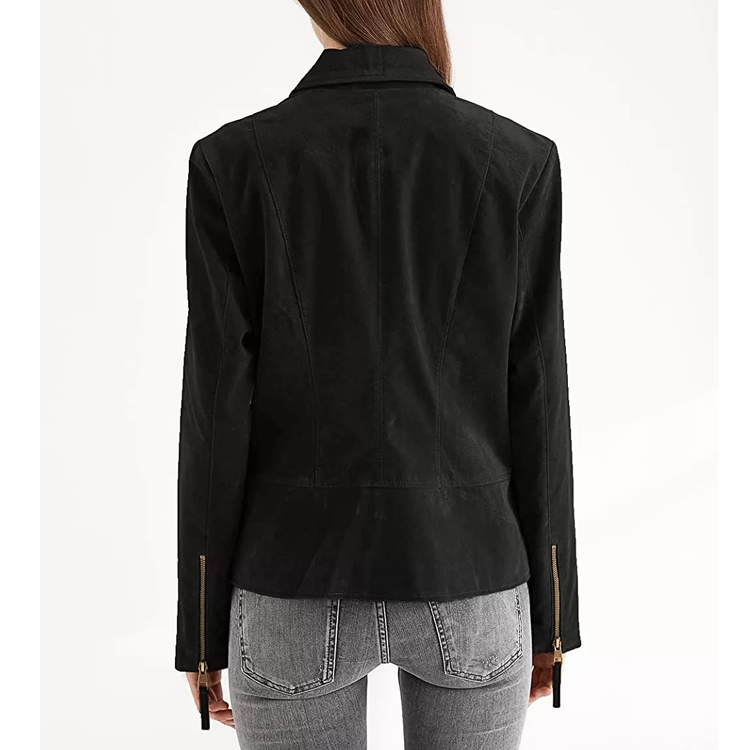 New Black Suede sheepskin Leather Biker Jacket For Women