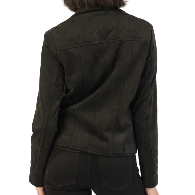 New Women Black Suede Lambskin Leather Biker Jacket