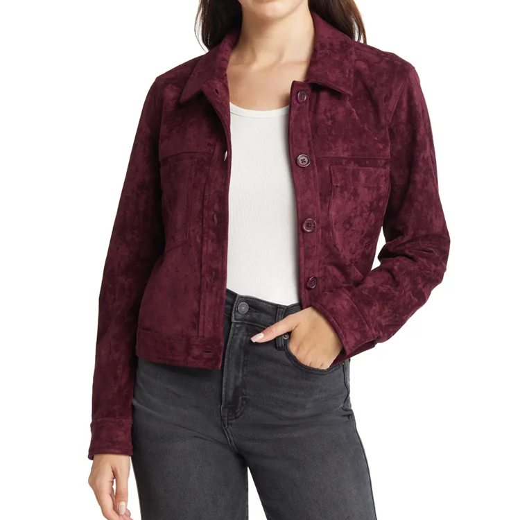 New Suede Button Lambskin Western Leather Trucker Jacket For Women