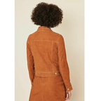 New Women’s Western Lambskin Brown Suede Leather Trucker Jacket