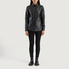 Zenith Black Leather Shirt Jacket Sleek & Versatile Outerwear