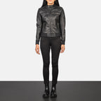 Zenna Black Leather Bomber Jacket Sleek, Modern & Timeless