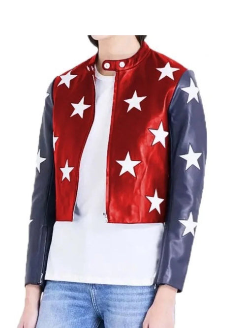 4th July Flag & Stars Cropped Jacket For Womens