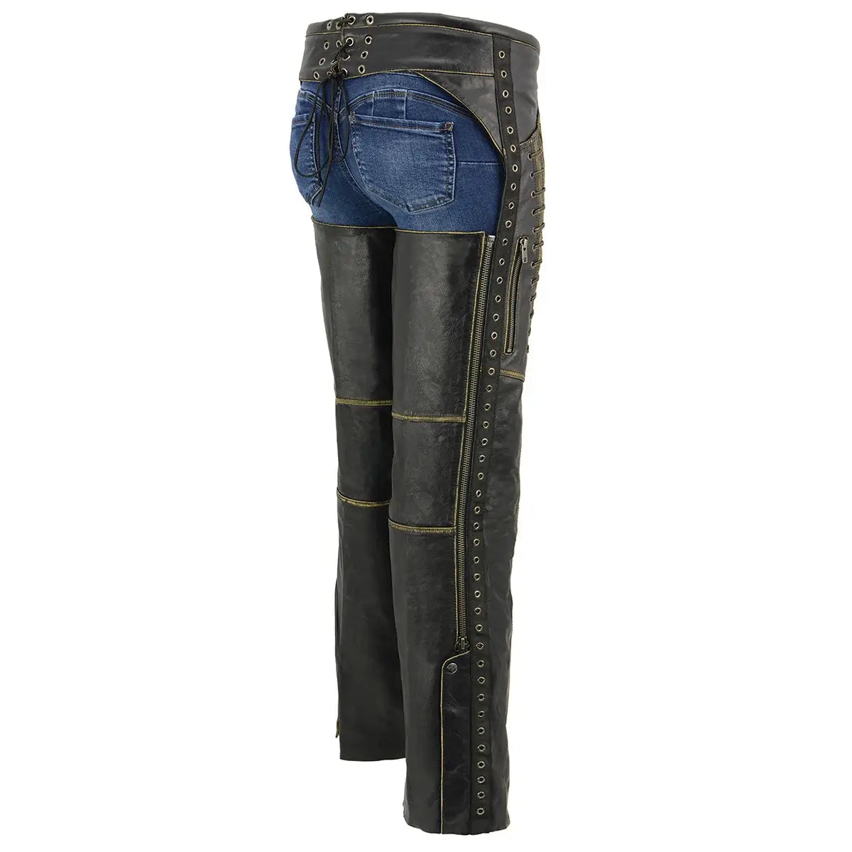Women's Armored Leather Chaps Back Side View