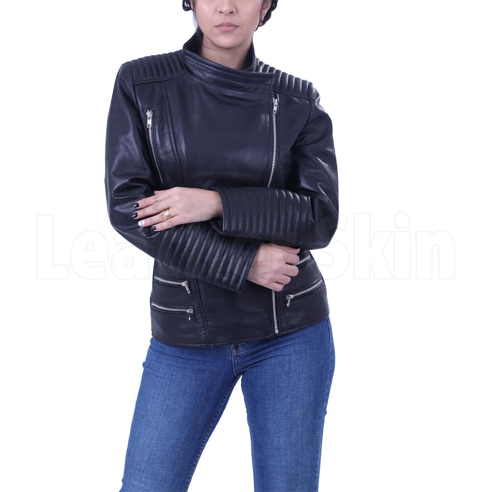 Stephanie Black Brando Leather Jacket