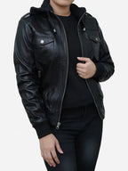 Womens Black Bomber Leather Jacket