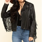 Women's Black Soft Leather Fringe Jacket
