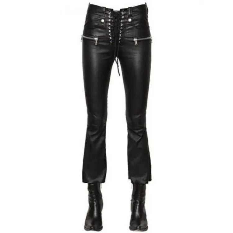 Women's Black Soft Leather Straight-Leg Jeans