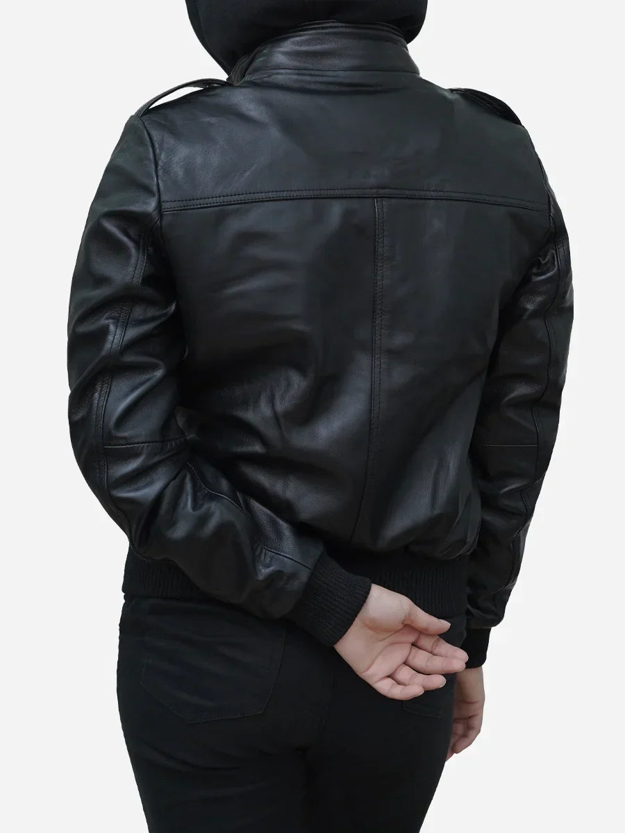 Womens Black Bomber Leather Jacket
