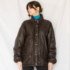Womens Brown Leather Oversized Puffer Jacket