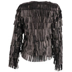 Women's Full Fringe Leather Jacket Black