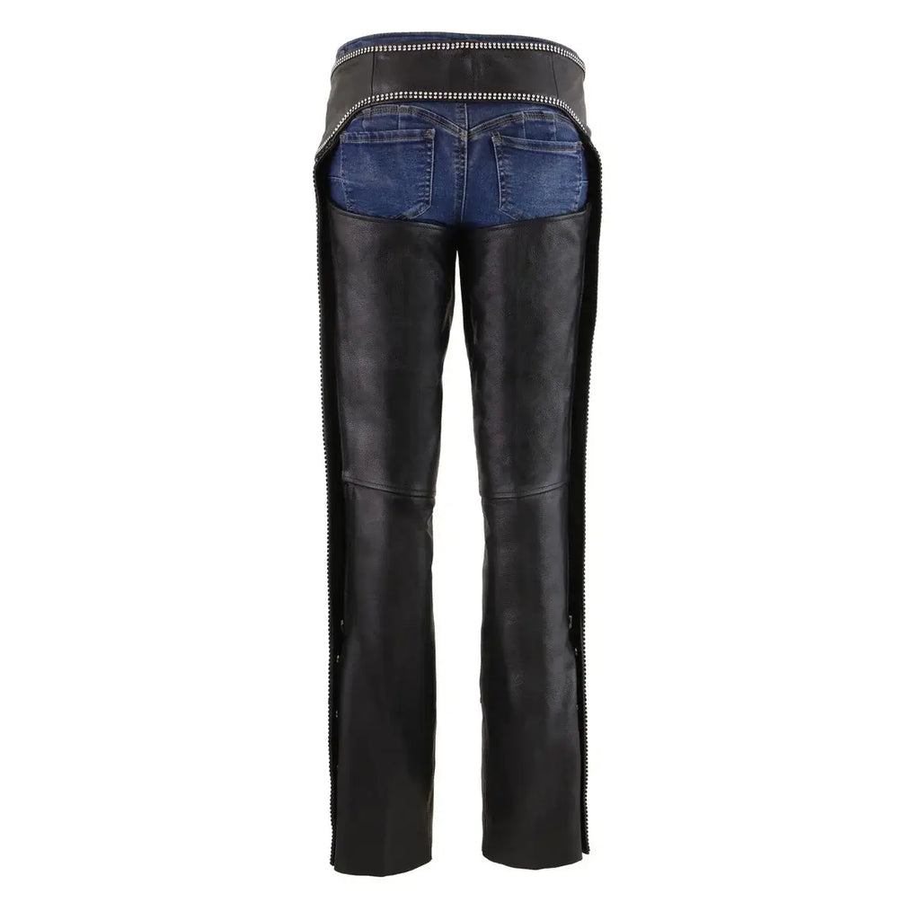 Women's Genuine Leather Motorcycle Chaps Back Side View