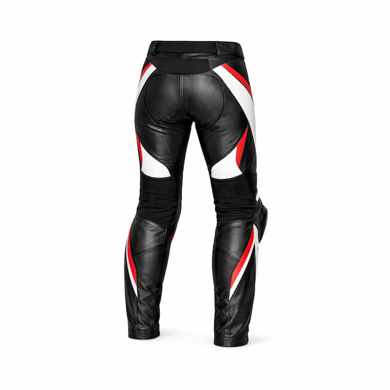 Women's Genuine Leather Motorcycle Pants Back Side View