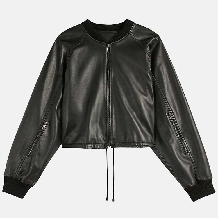 Women’s Black Genuine Leather Bomber Jacket
