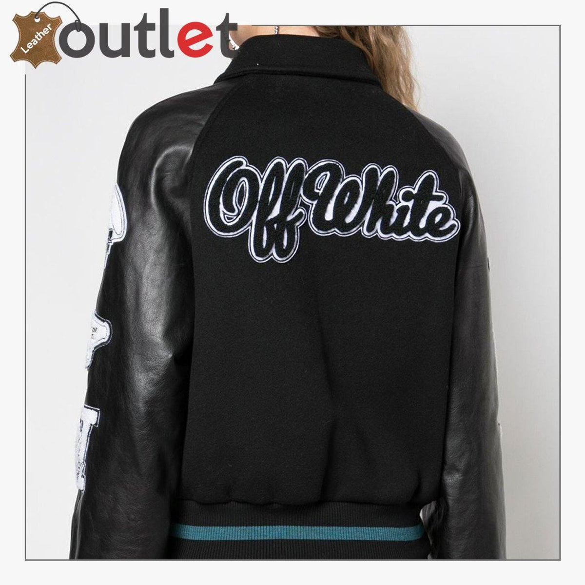 Womens Leather Varsity Inspired Bomber Jacket