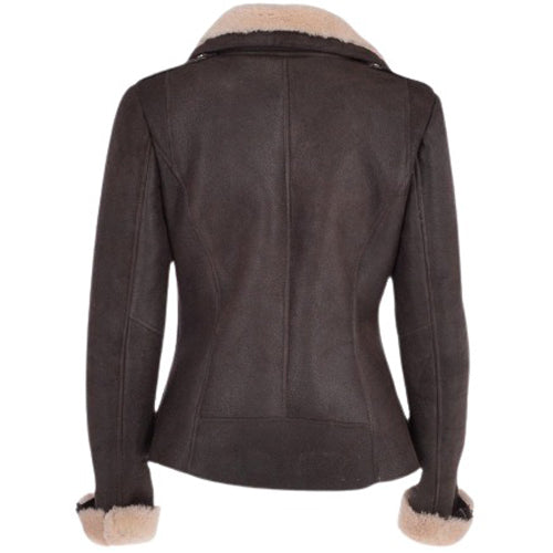 Womens Luxury Aviator Shearling Bomber Jacket