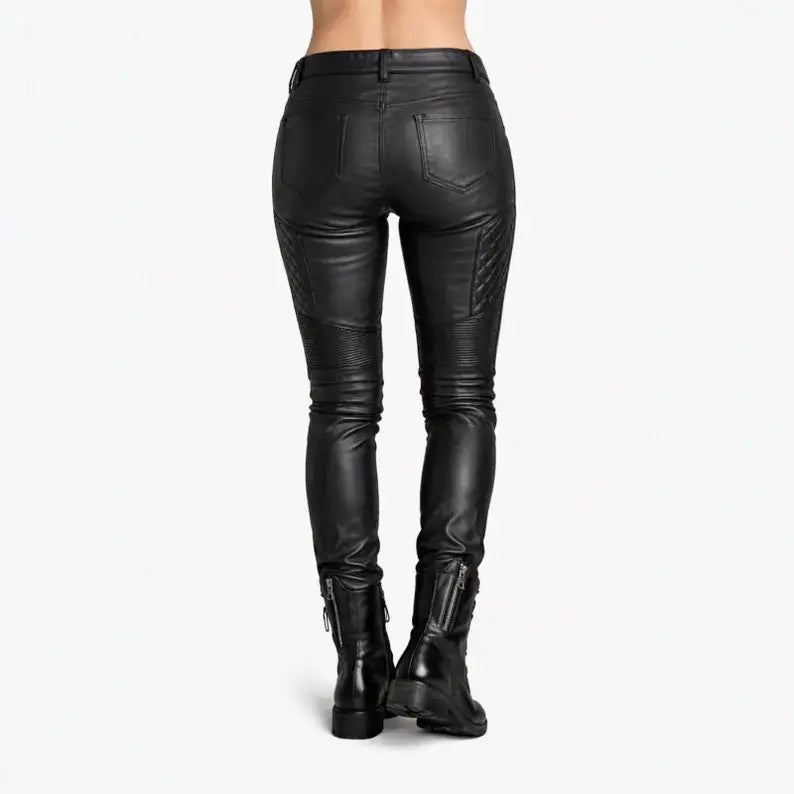 Women's Protective Leather Pants Back Side View