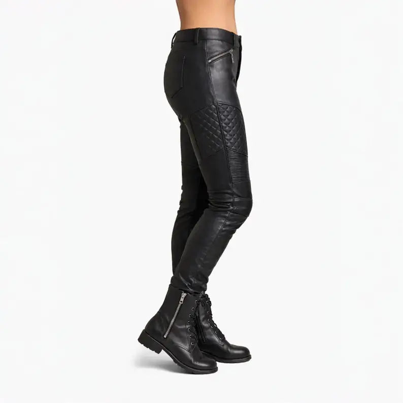 Women's Protective Leather Pants Side View