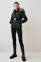 Women's Black Puffer Jacket with Fur Hood - Sleek and Cozy
