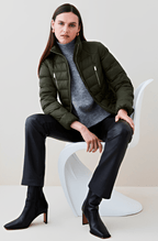 Women's Khaki Green Puffer Jacket with Belt - Stylish and Warm