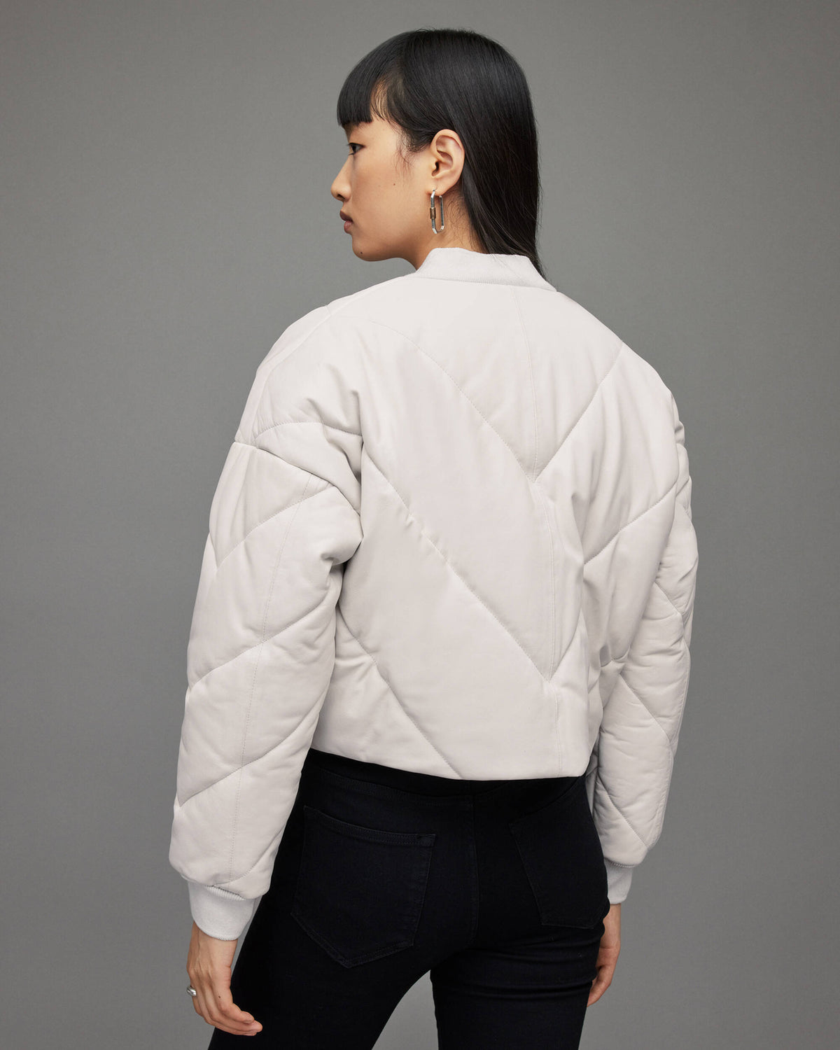 Women's White Puffer Leather Jacket - Elegant and Cozy