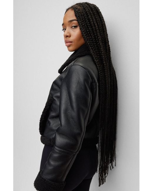 Women's Black Shearling Biker Leather Jacket