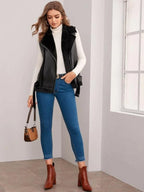 Women's Black Shearling Biker Leather Vest
