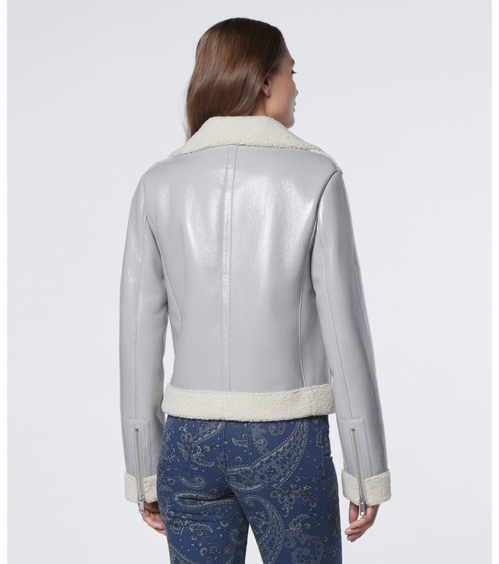 Women's Pearl Blue Shearling Leather Biker Jacket