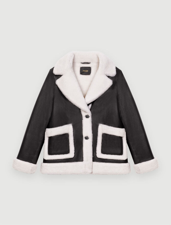 Women's Black Shearling Leather Jacket - Sleek and Warm