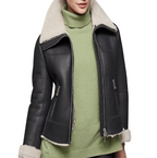 Women's Black Sheepskin Fur Leather Jacket - Luxurious and Warm