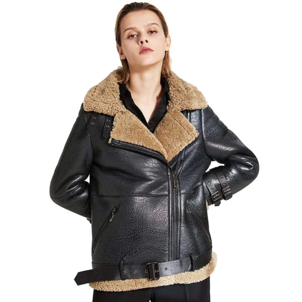 Womens Sheepskin Shearling Jacket B-3 Bomber Jacket