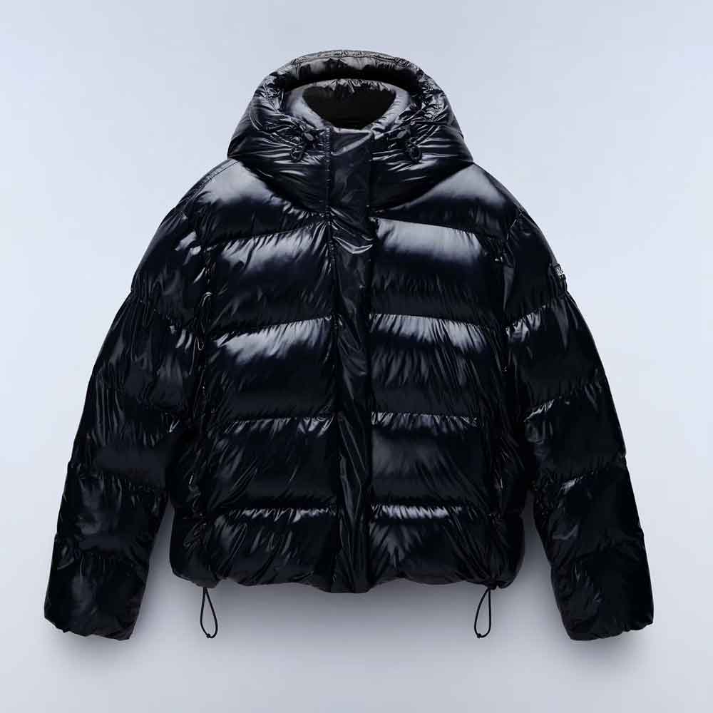 Womens Shiny Puffer Jacket in Black